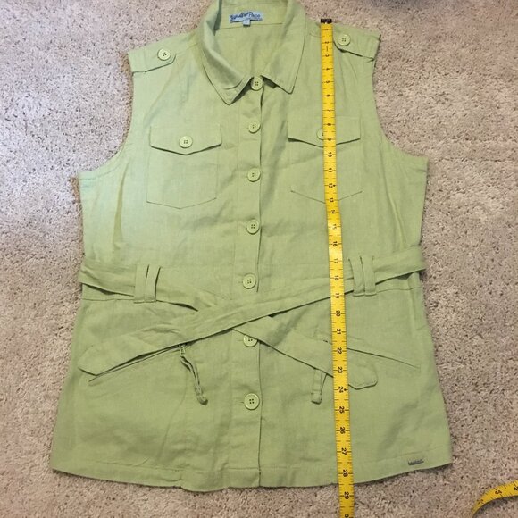 Paco Lime Green Linen Blend Sleeveless Button Up Utility Vest - Picture 14 of 14